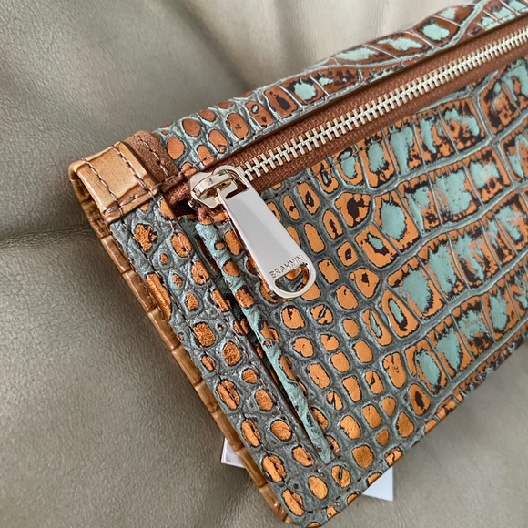 Brahmin LKNW Turquoise Tiete Ady Wallet Melbourne Leather Gold Croc - Picture 8 of 11